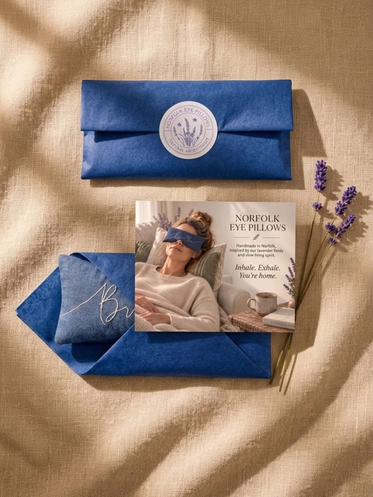 Breathe Embroidered Linen and Lavender Eye Pillow