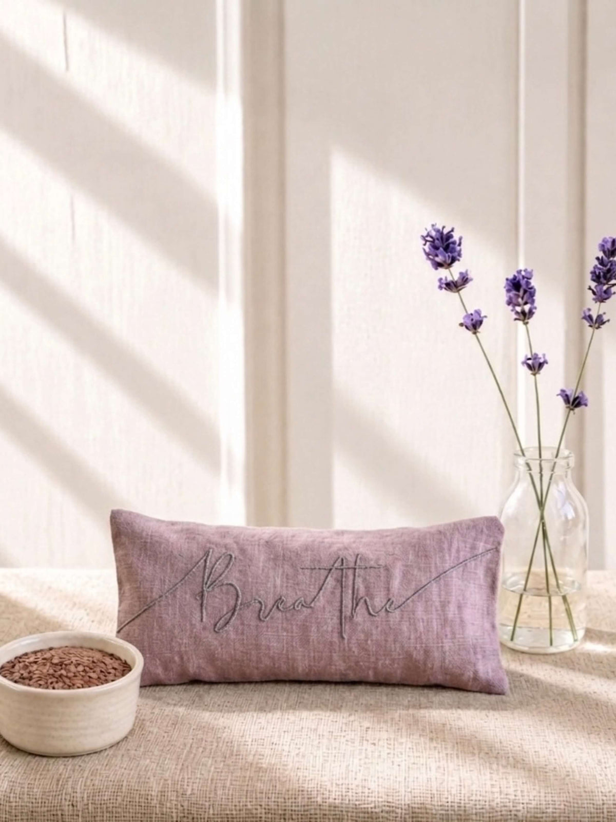 Breathe Embroidered Linen and Lavender Eye Pillow