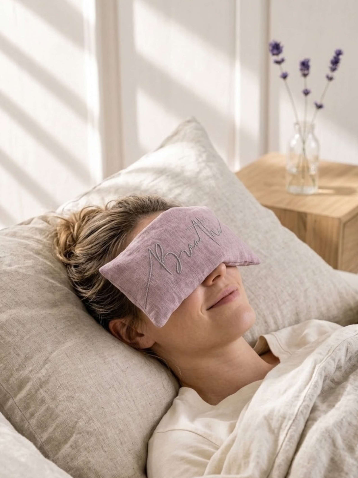 Breathe Embroidered Linen and Lavender Eye Pillow