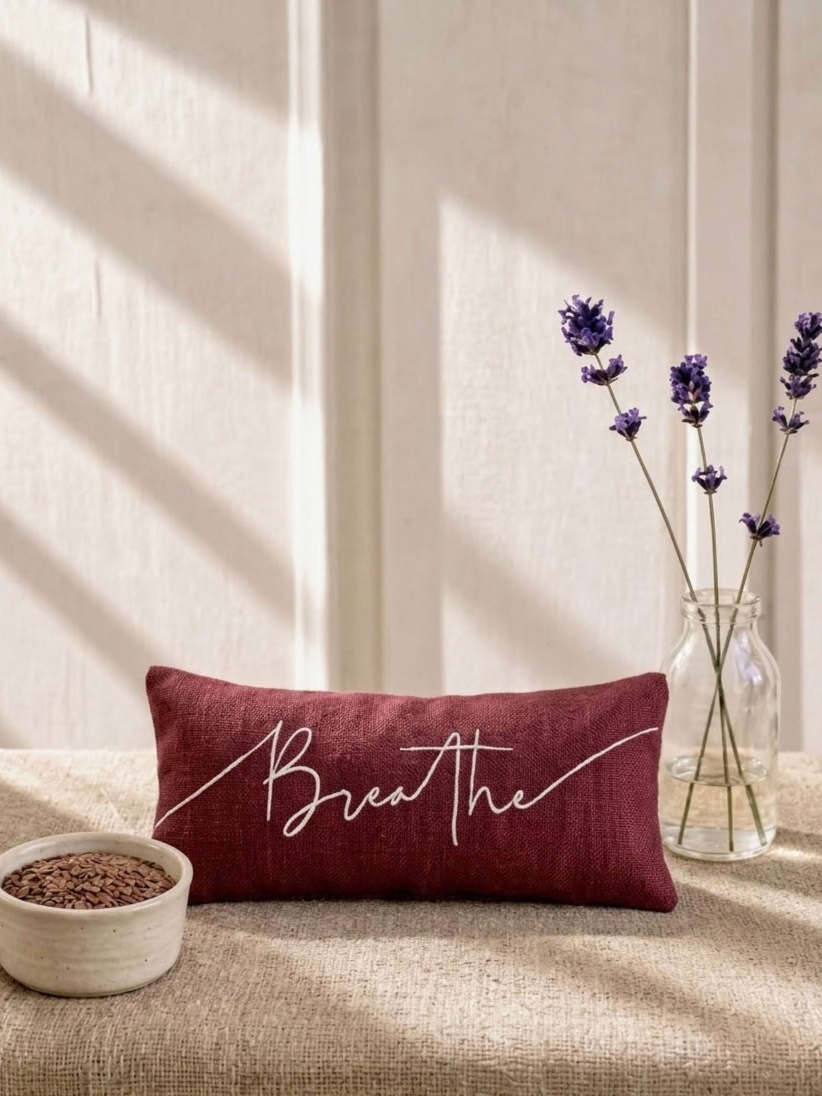 Breathe Embroidered Linen and Lavender Eye Pillow