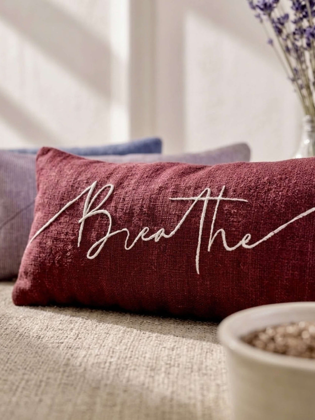 Breathe Embroidered Linen and Lavender Eye Pillow