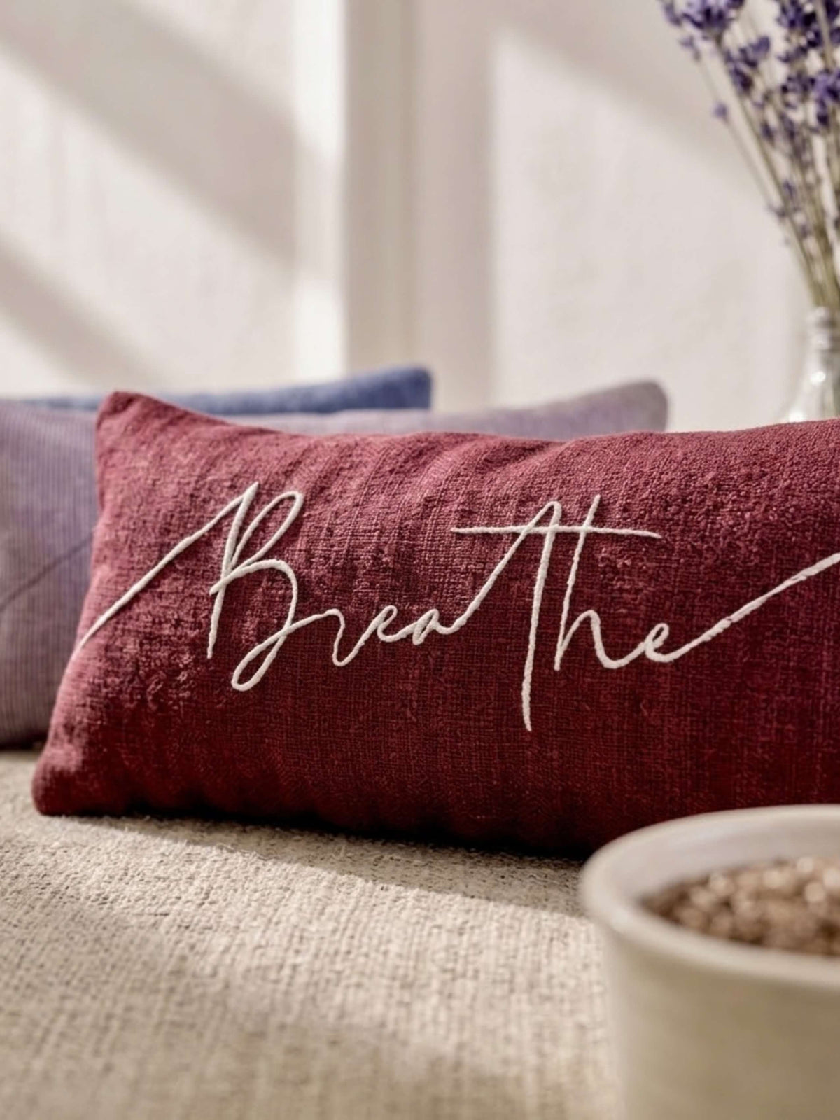Breathe Embroidered Linen and Lavender Eye Pillow