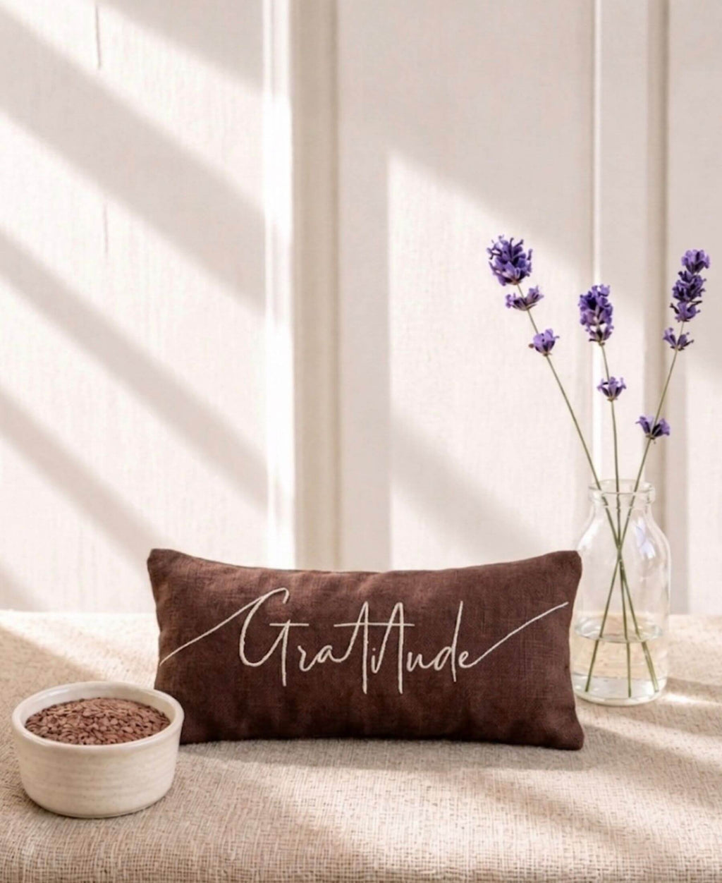 Gratitude Embroidered Linen and Lavender Eye Pillow