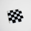 Fused Glass Coaster - Handmade Chequered Design in Cornwall by David Perry Glass & Ceramics (10cm-chequered-white-colour-coaster-bullseye-collection)