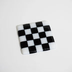 Fused Glass Coaster - Handmade Chequered Design in Cornwall by David Perry Glass & Ceramics (10cm-chequered-white-colour-coaster-bullseye-collection)