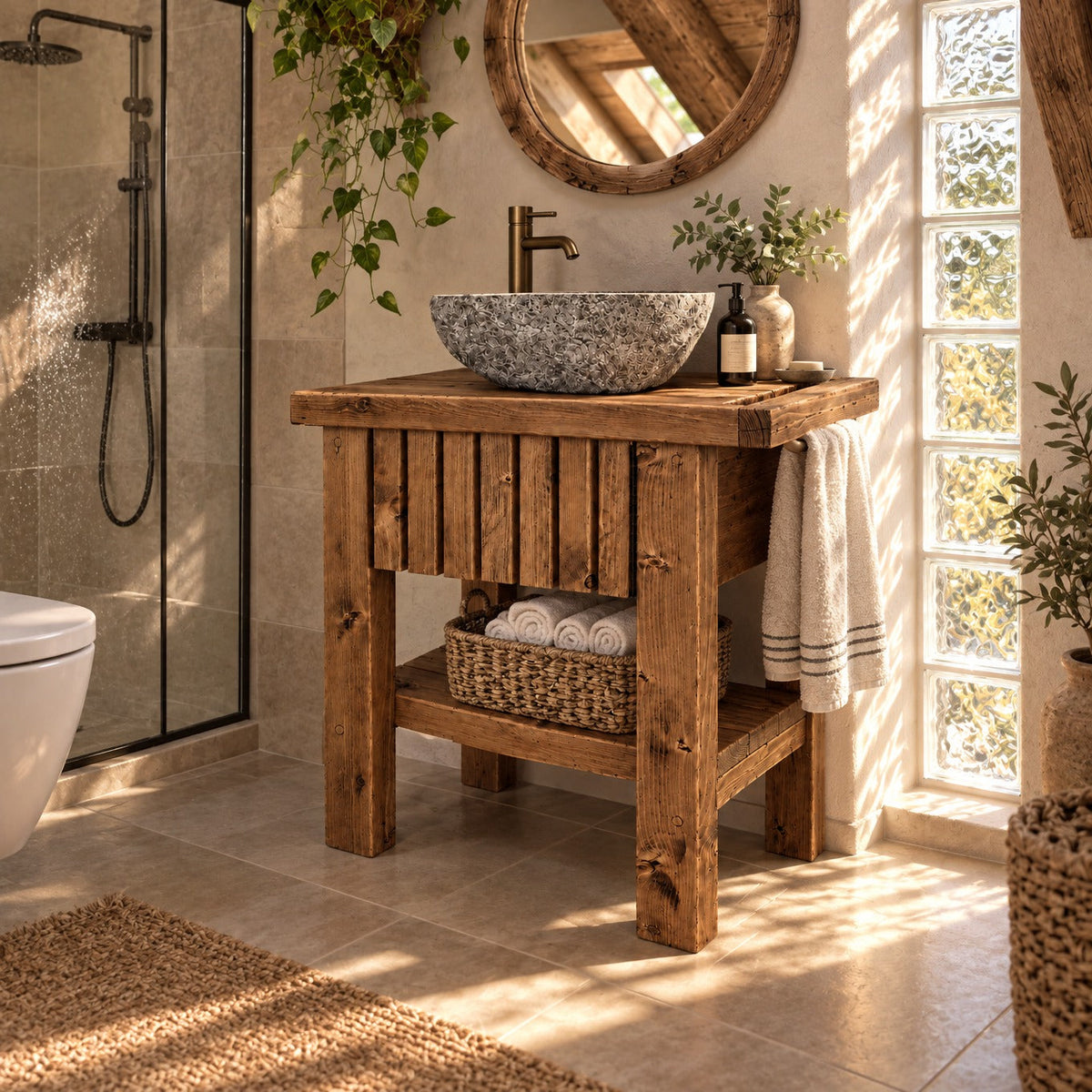 BUTLER Wooden Vanity and Shelf Storage with Stone Sink | Tribe Joinery