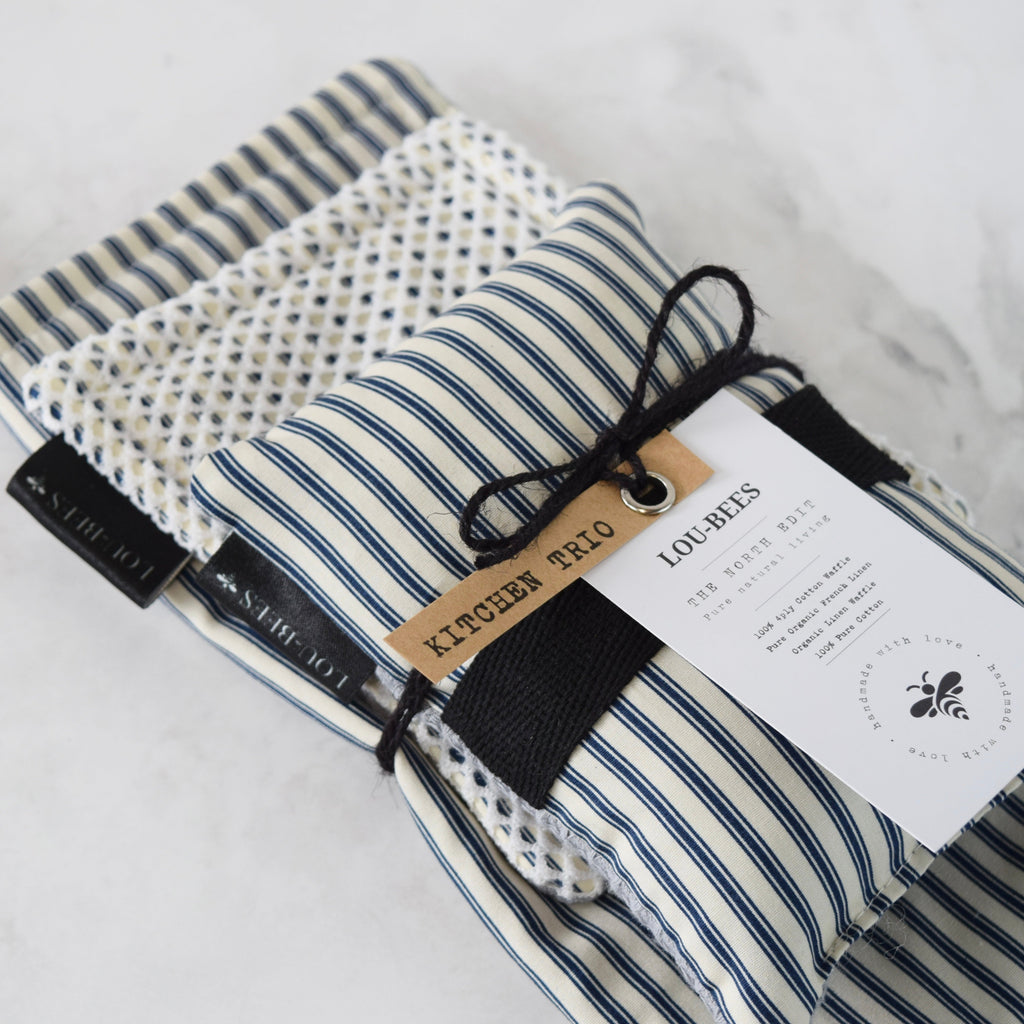 French Inspired Navy Stripe Kitchen Trio