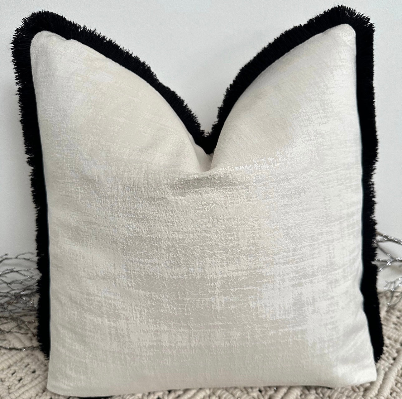 The Couture Cushion - The Fringed Ivory Dolce fringed in Black - Style No. 133
