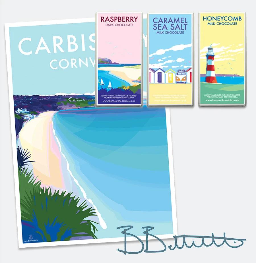 Carbis Bay Print – Vintage Travel Poster by Becky Bettesworth by BeckyBettesworth (carbis-bay)
