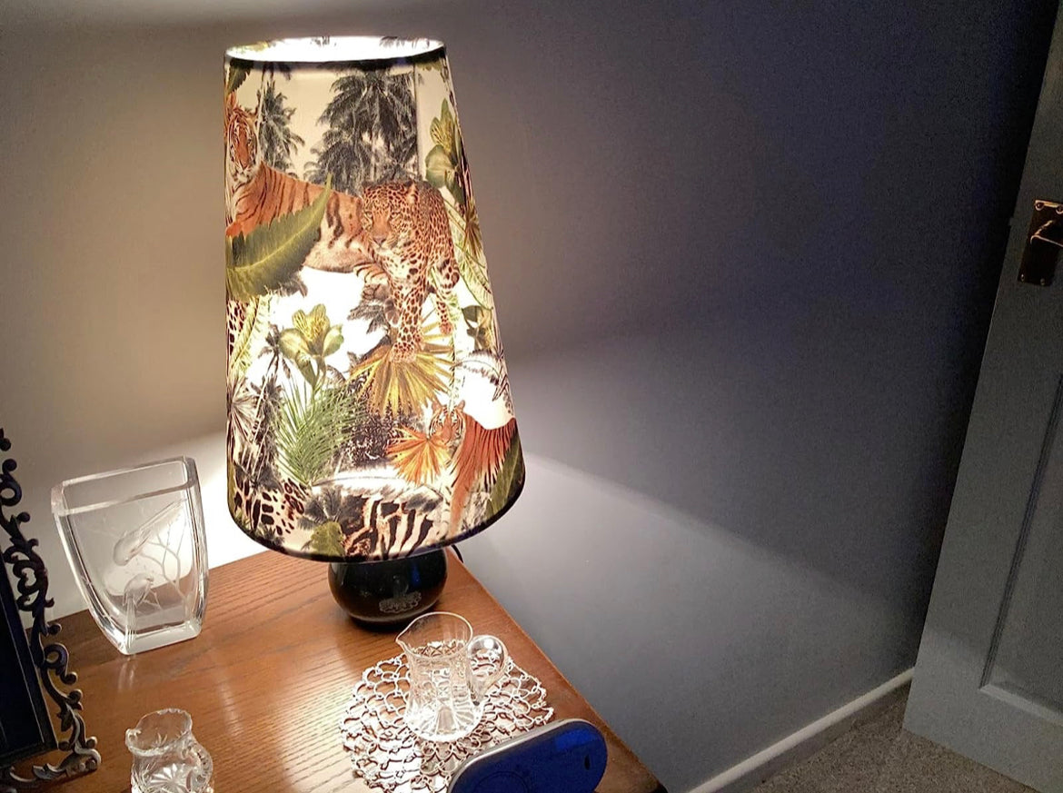 Tiger Cheetah Jungle Velvet Lampshade | Extra Tall Cone Light Shade | Bespoke Handmade UK