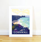 Cornwall Travel Poster – Vintage Porthcurno Beach Art by Becky Bettesworth by BeckyBettesworth (cornwall-beach)