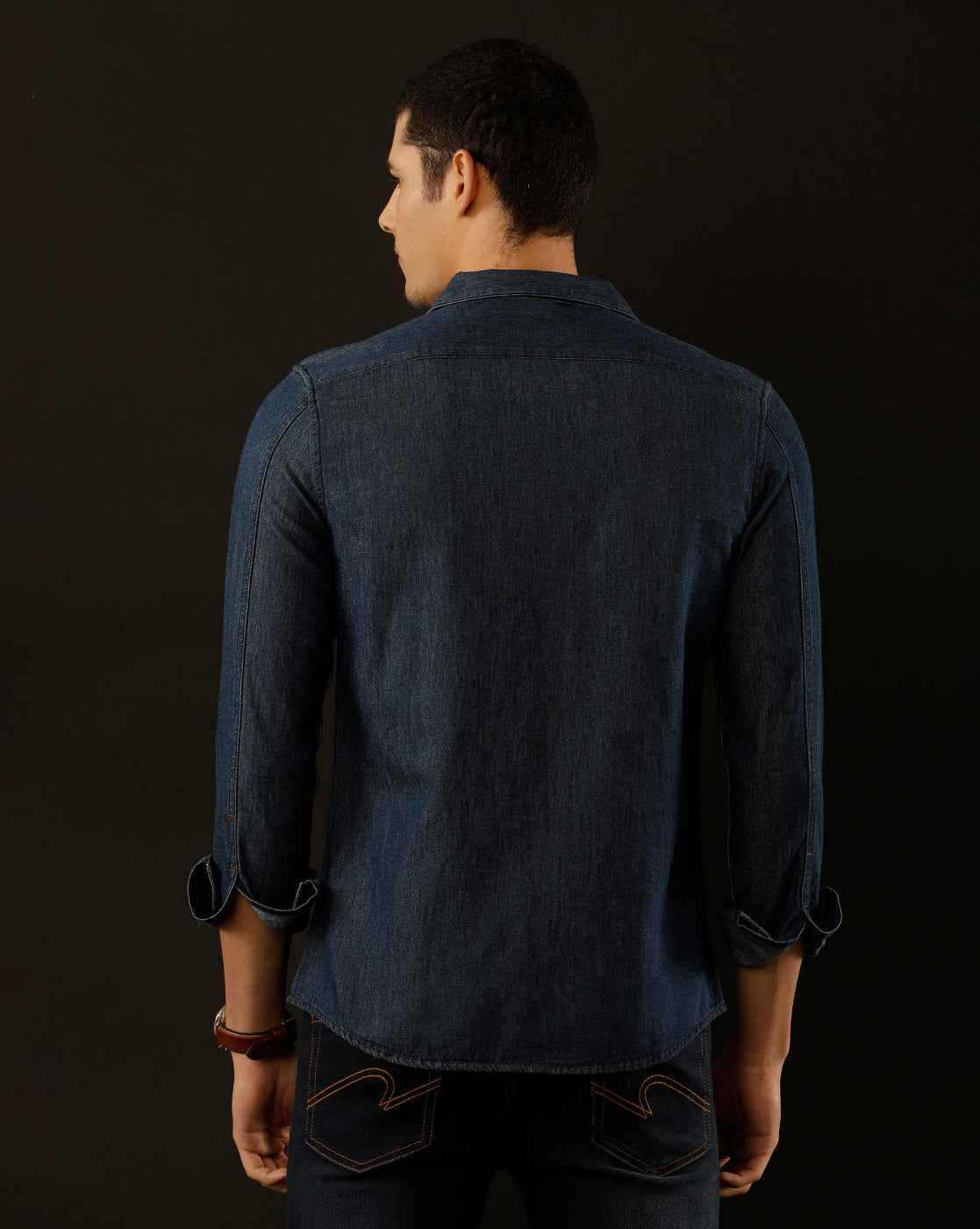 Men's Slim Fit Solid Denim Casual Shirt (CULEX)