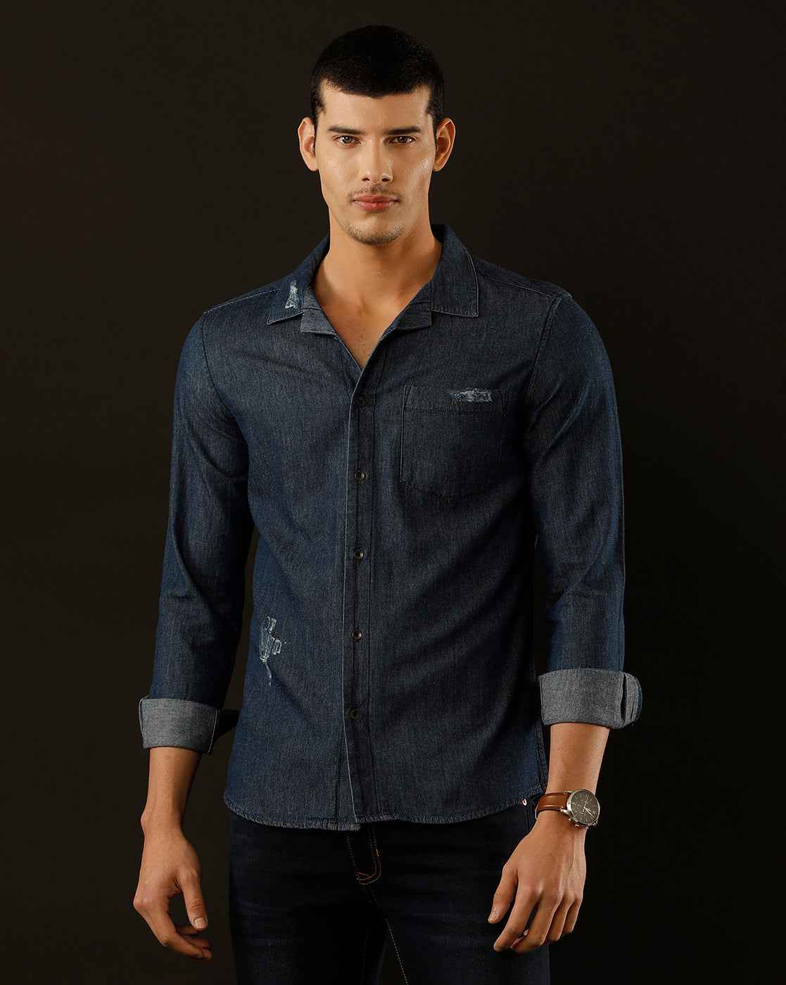 Men's Slim Fit Solid Denim Casual Shirt (CULEX)