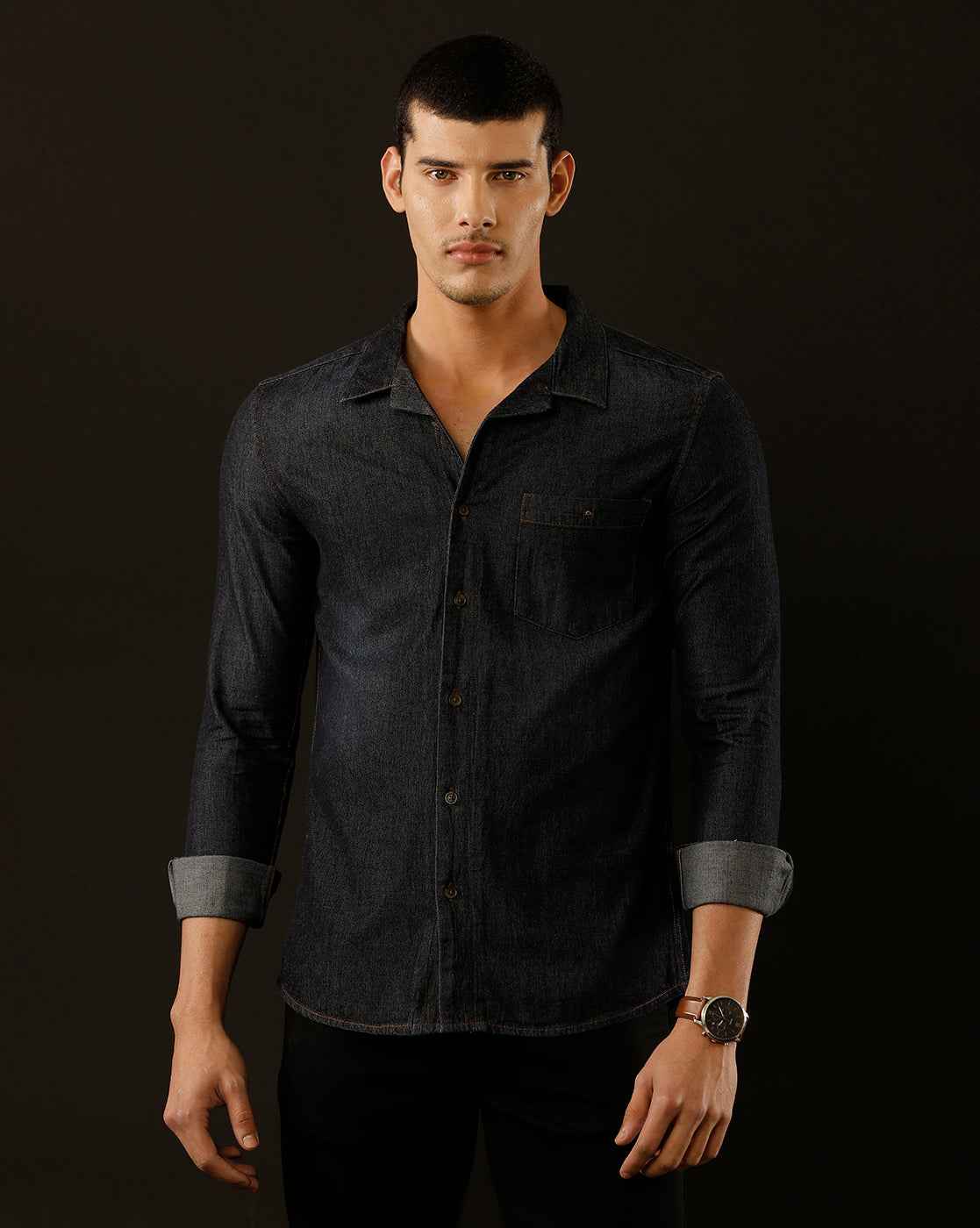Men's Slim Fit Solid Denim Casual Shirt (CUNGS)