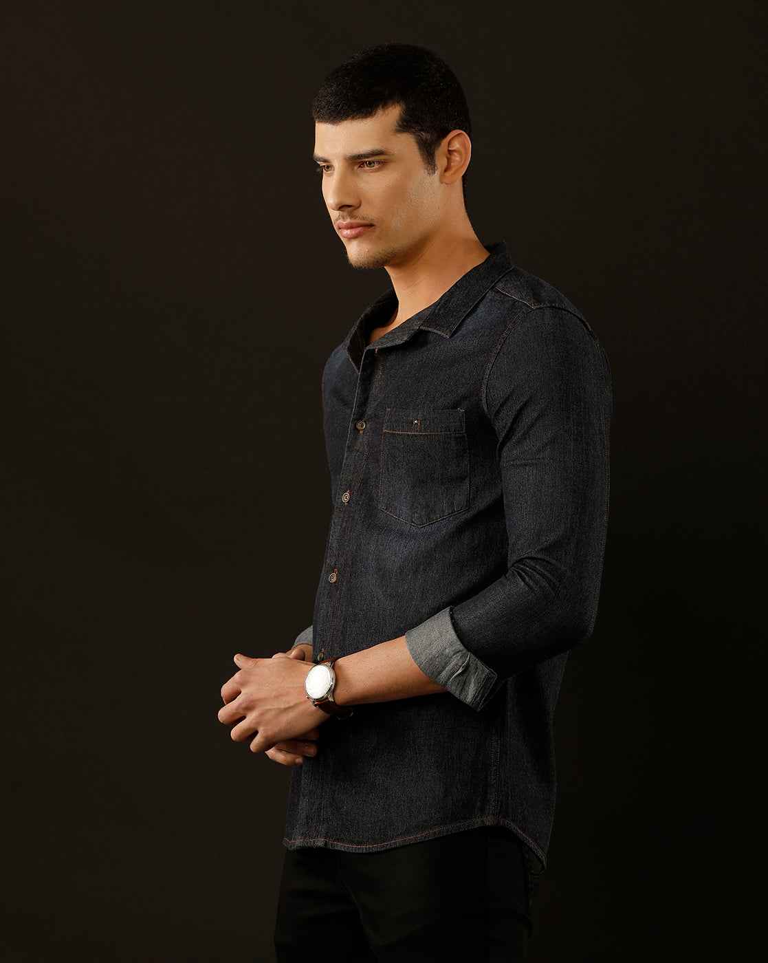 Men's Slim Fit Solid Denim Casual Shirt (CUNGS)
