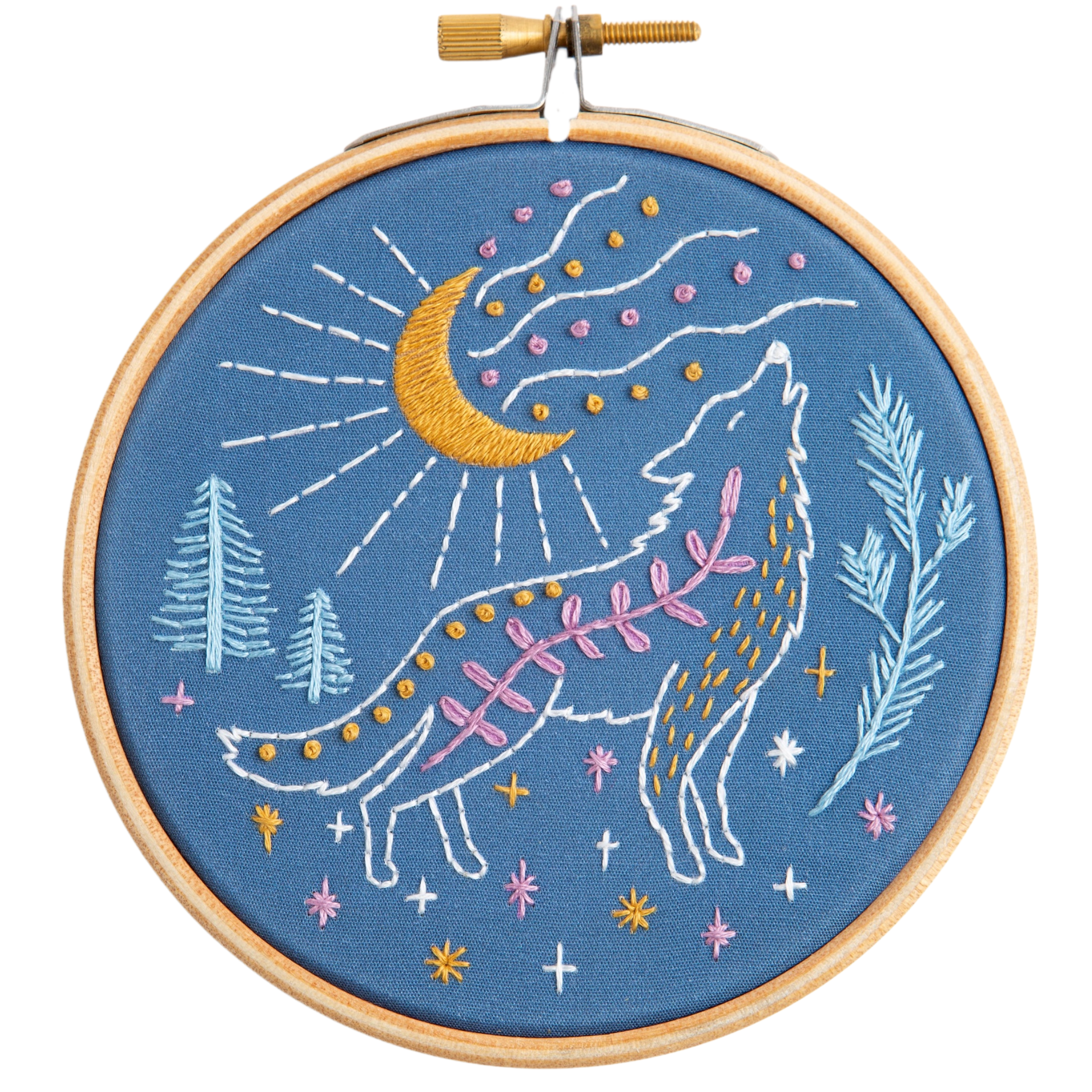 Celestial Wolf Mini Embroidery Kit for Beginners