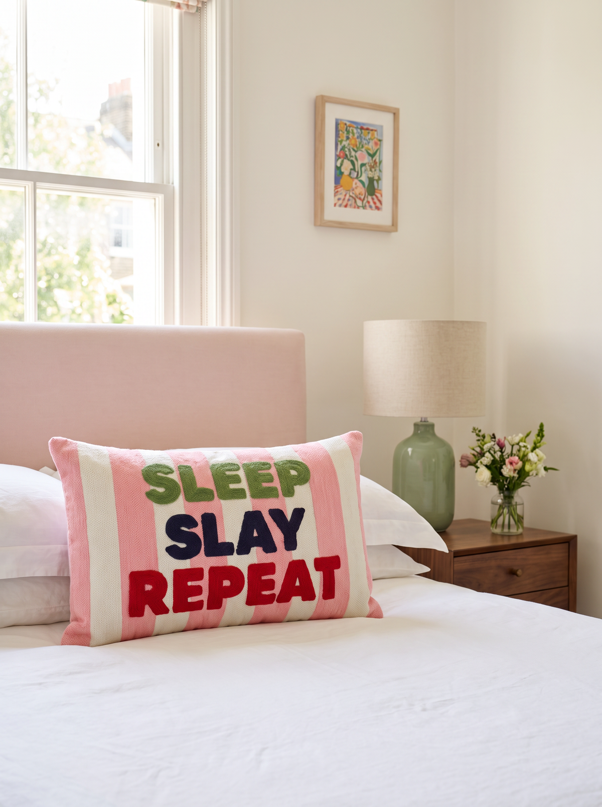 Sleep Slay Repeat Needlepoint Pillow