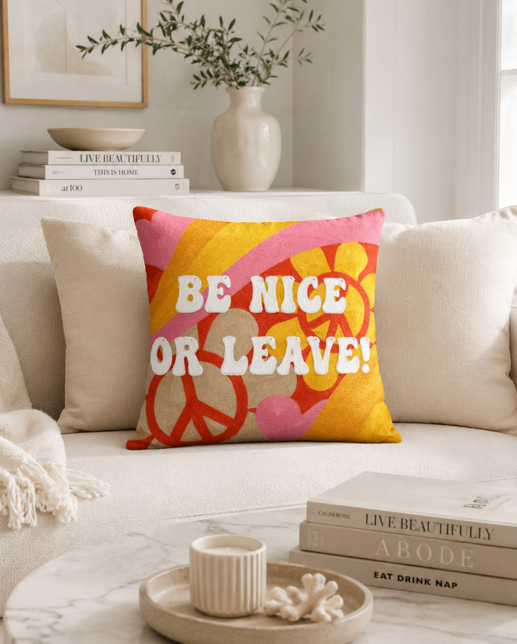 Be Nice or Leave Needlepoint Pillow