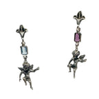 Cherub Drop Earrings with Amethyst & Aquamarine – One of a Kind – Handmade Sterling Silver 925