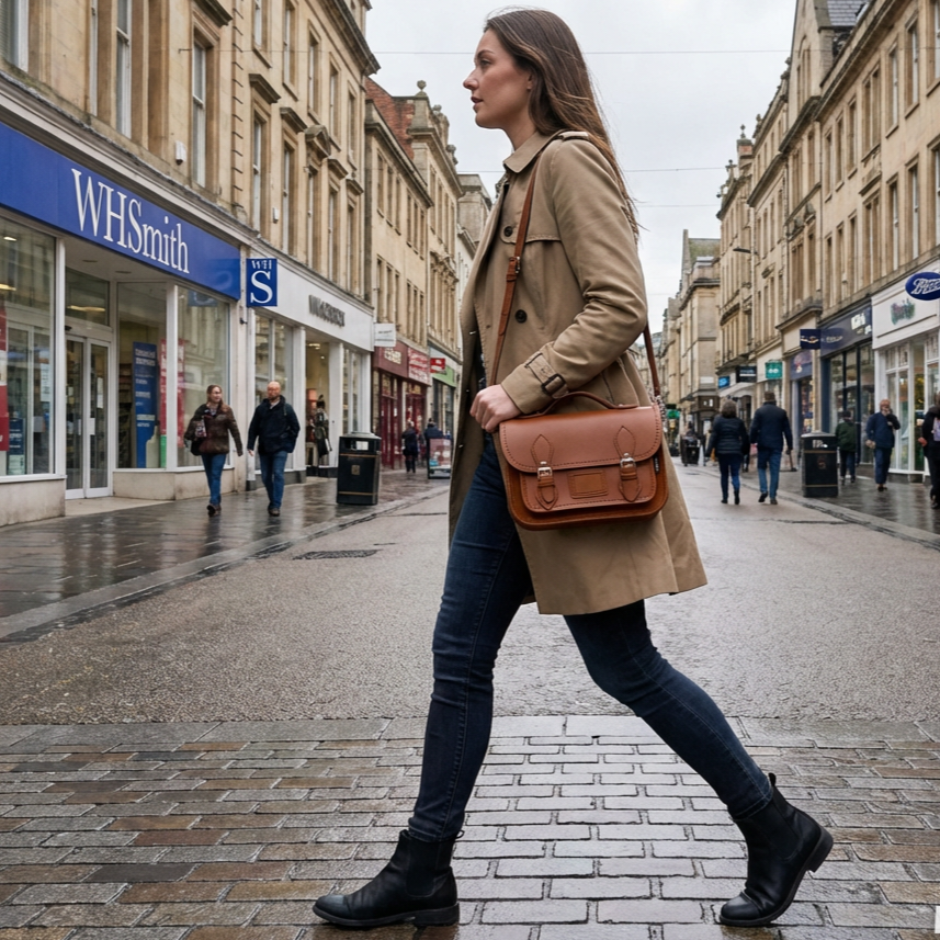 Leather Midi Satchel - Chestnut