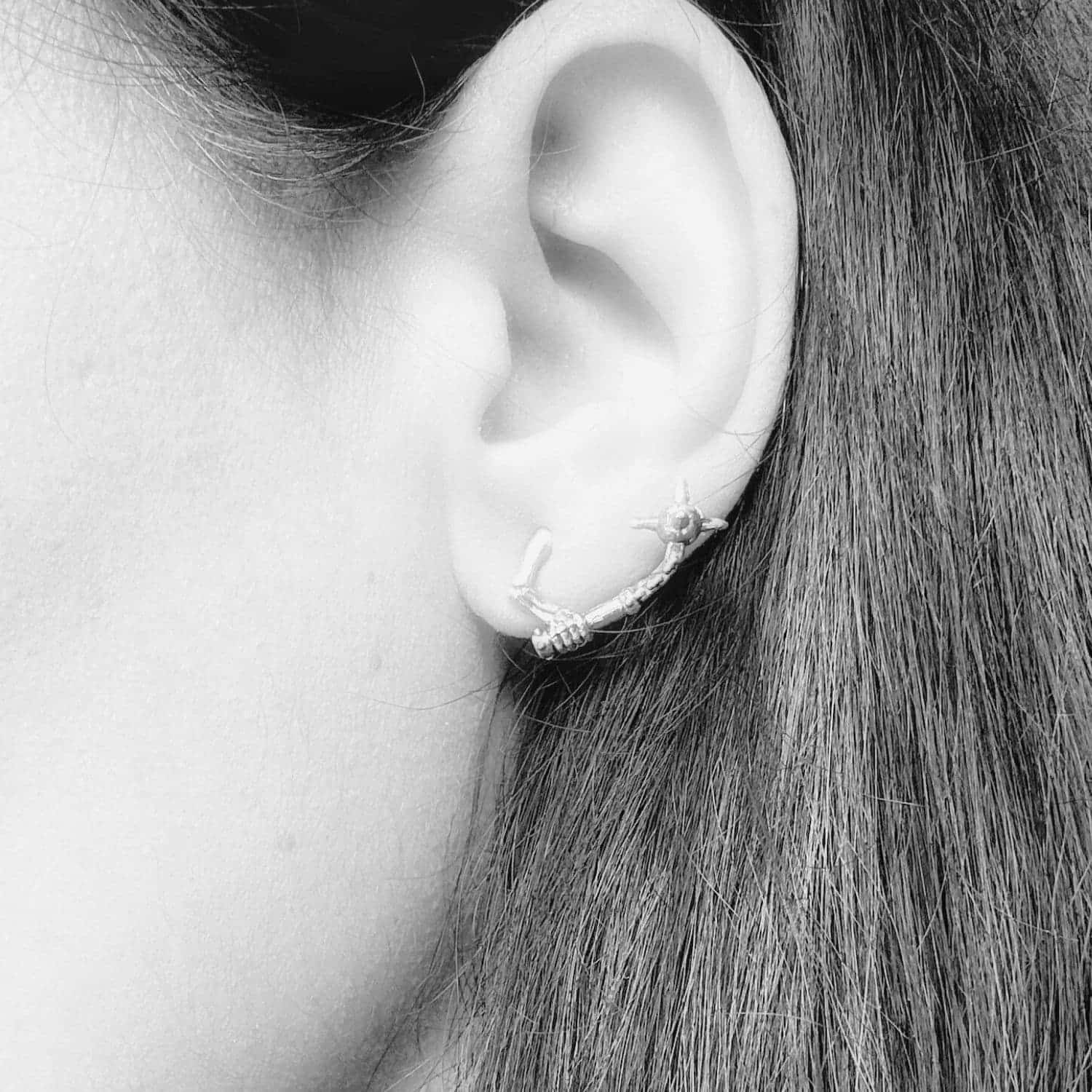 Skull Ninja Chigiriki Unisex Solo Stud Earring in Sterling Silver 925