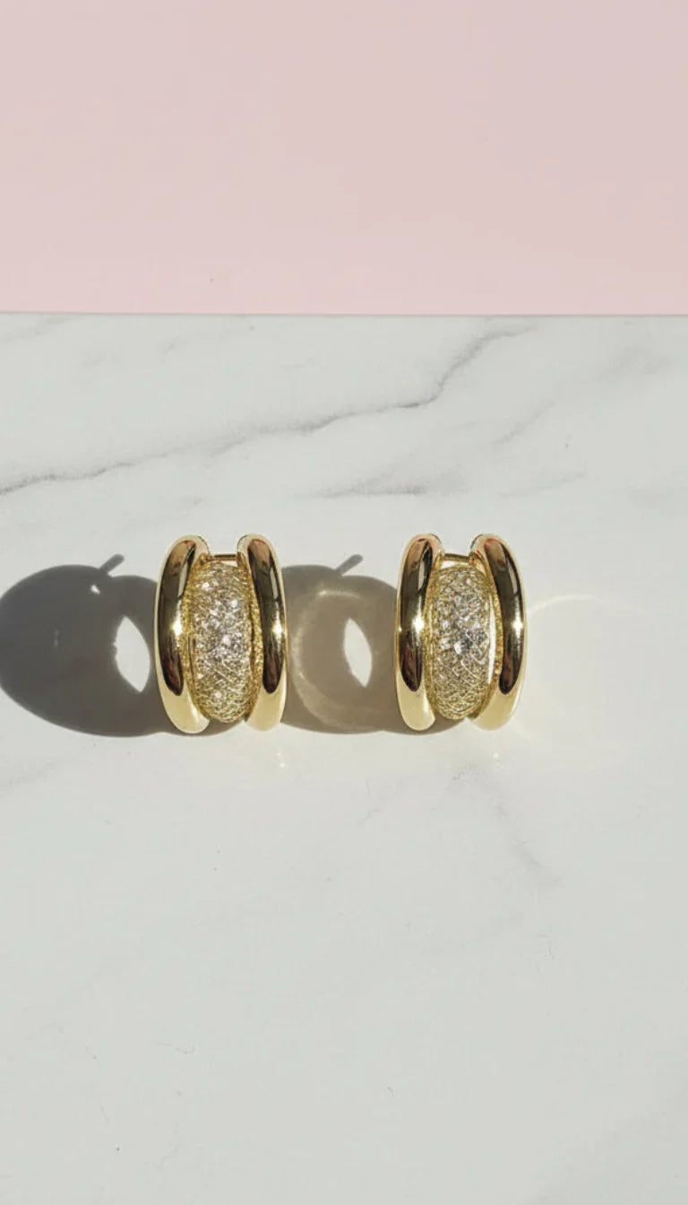 Woven Mesh Crystal Filled Huggie Hoop Earrings