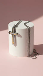 Waterproof Two Tone Layered Stainless Steel Cross Necklace
