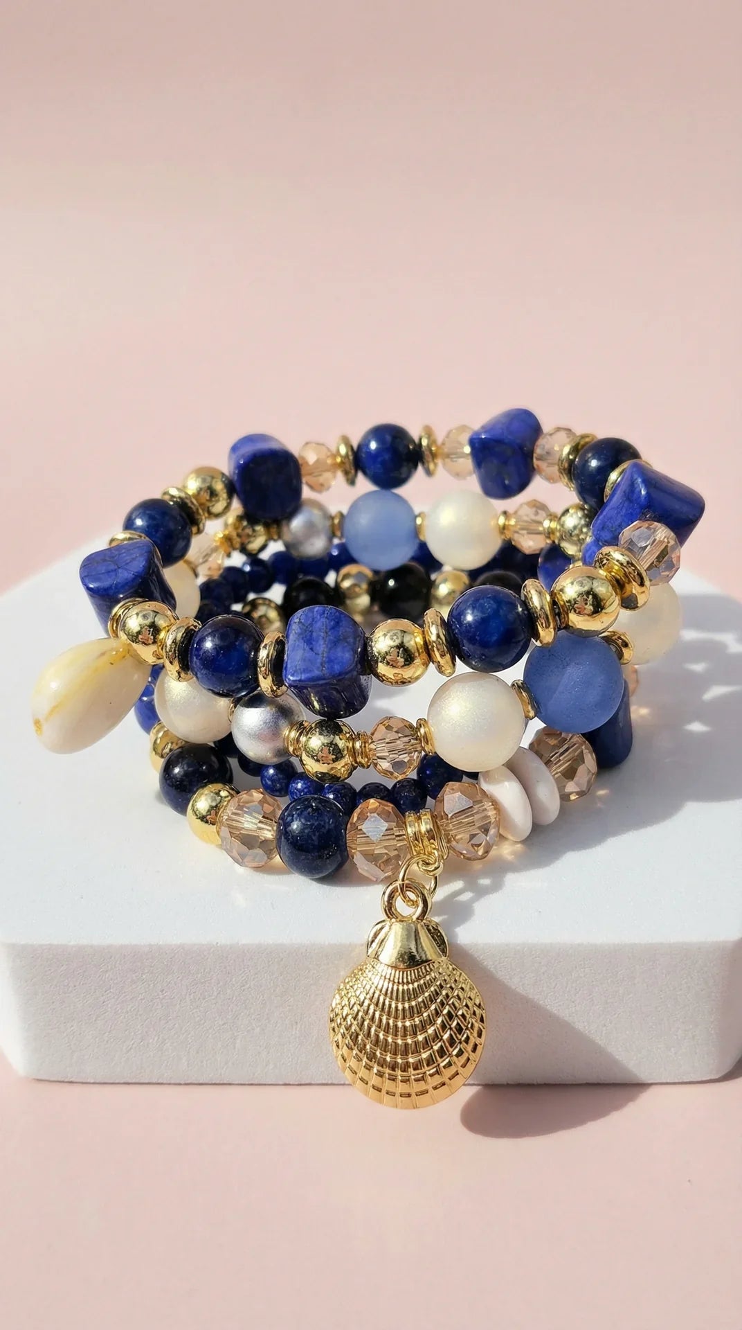 Shell Crystal Charm Ceramic Beaded Bracelet