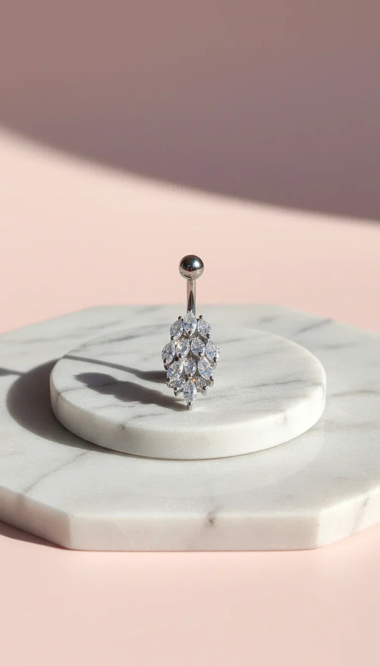 Waterproof Layered Stainless Steel Crystal Belly Bar