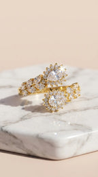 Box Of 12 Crystal Free Size Gold Plated Adjustable Statement Rings