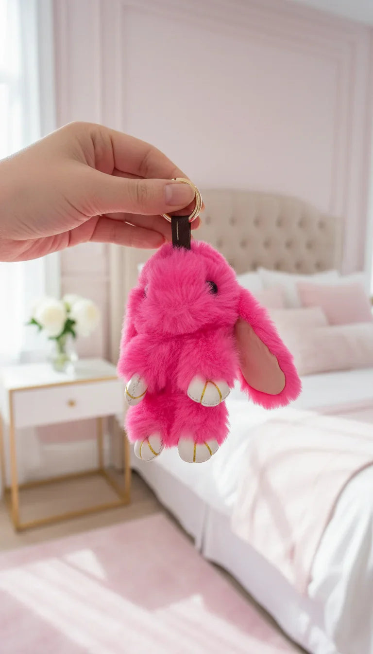 Mini Plush Fluffy Bunny Rabbit Key Ring & Bag Charm