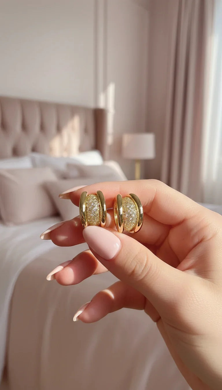 Woven Mesh Crystal Filled Huggie Hoop Earrings