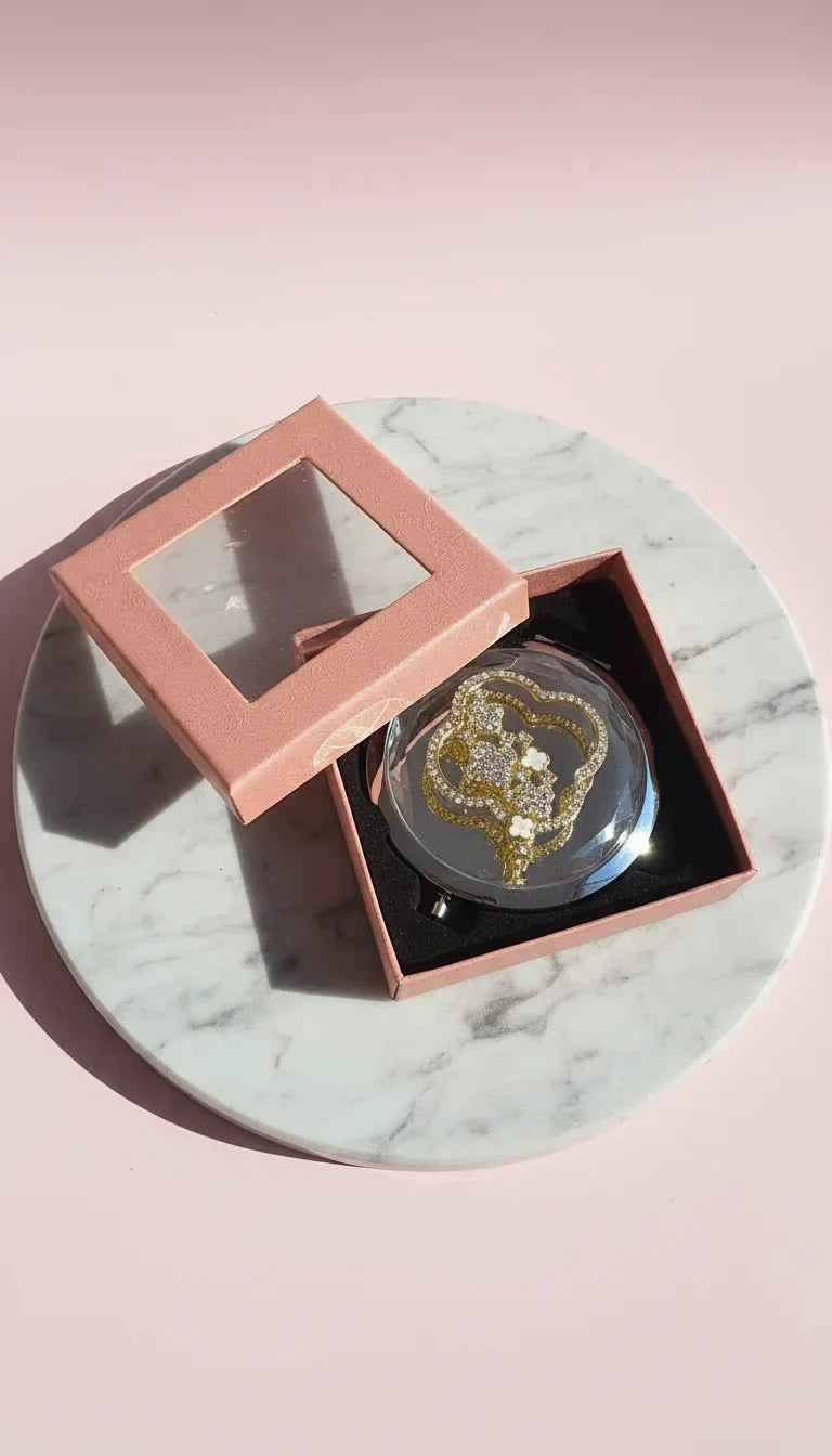 Clover Crystal Compact Mirror With Gift Box