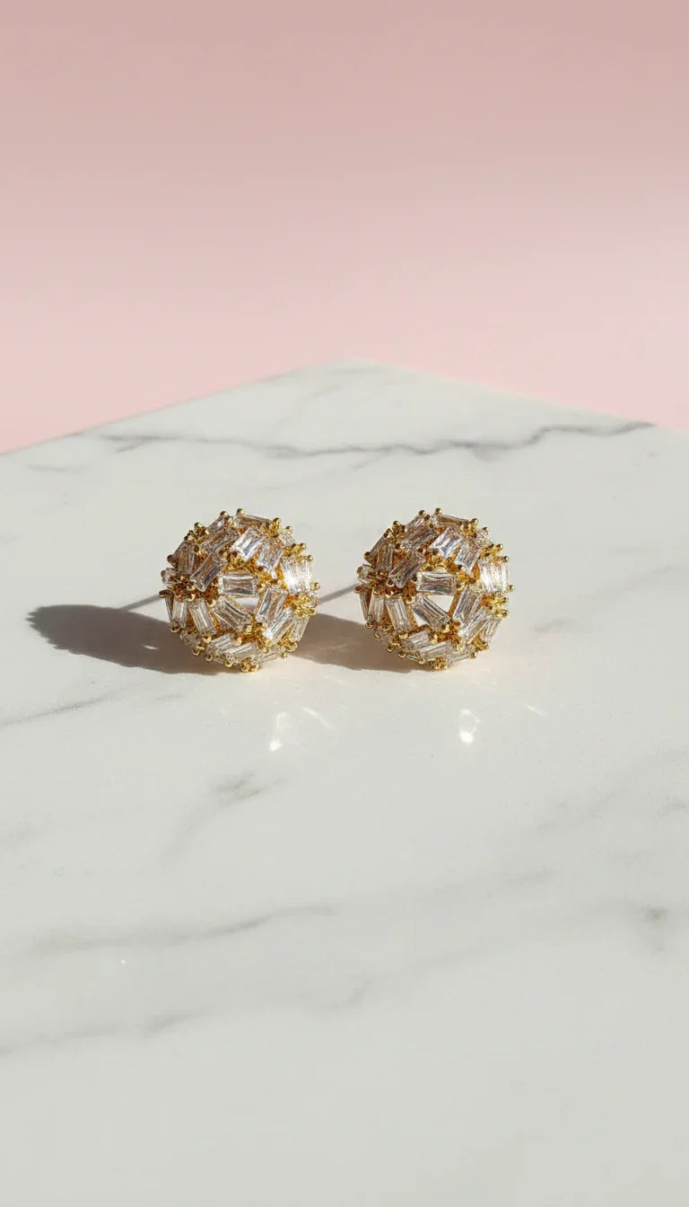 Baguette Cut Ball Crystal Stud Earrings