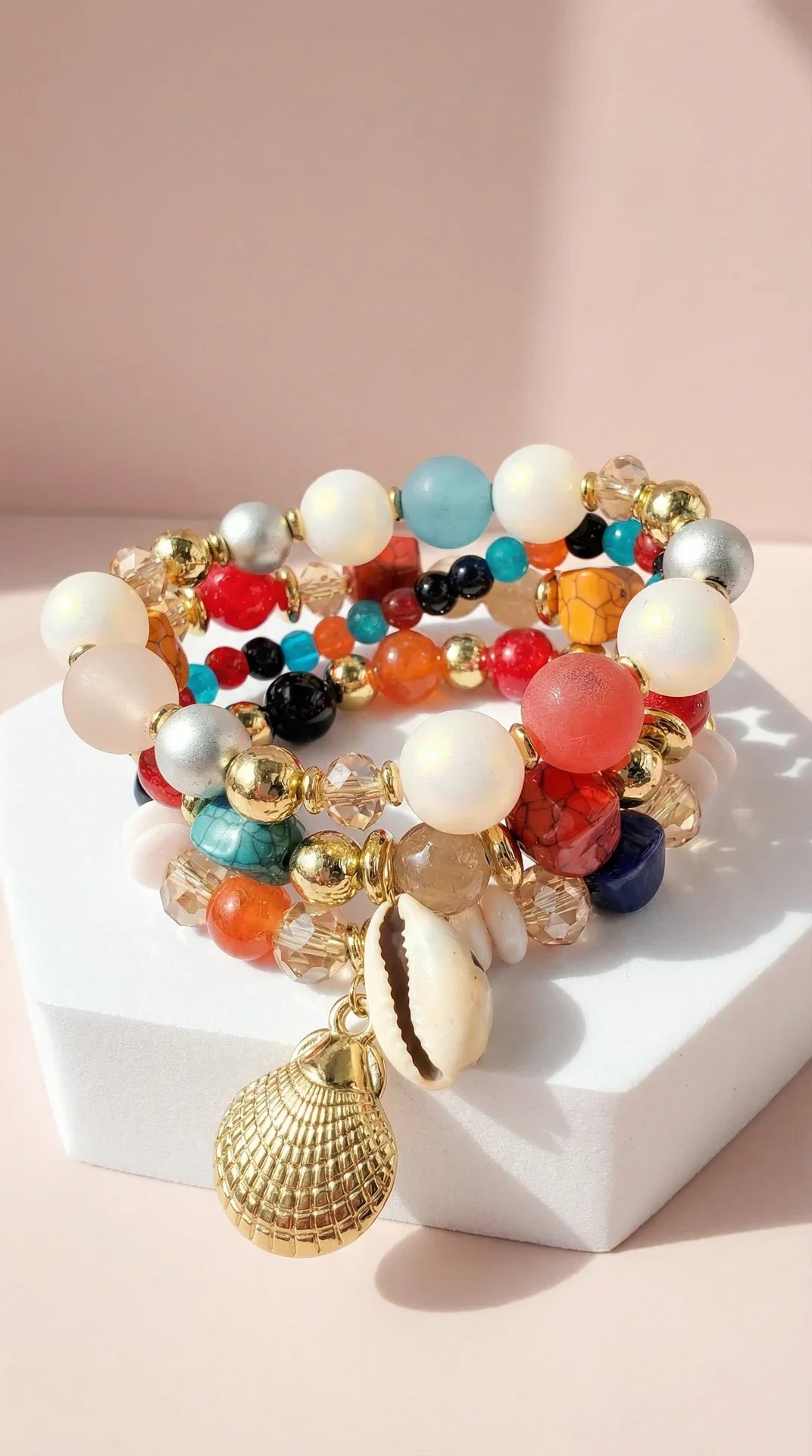 Shell Crystal Charm Ceramic Beaded Bracelet