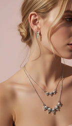Layered Pearl Zig Zag Pendant Necklace & Earring Set