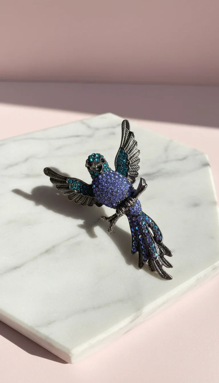 Colorful Bird Crystal Brooch Pin