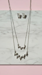 Layered Pearl Zig Zag Pendant Necklace & Earring Set
