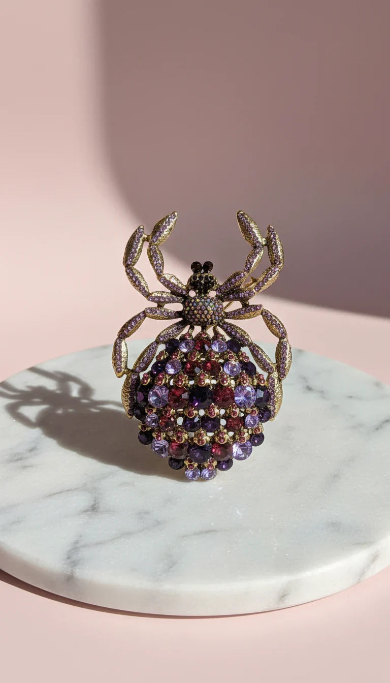 Giant Spider Purple Crystal Brooch Pin