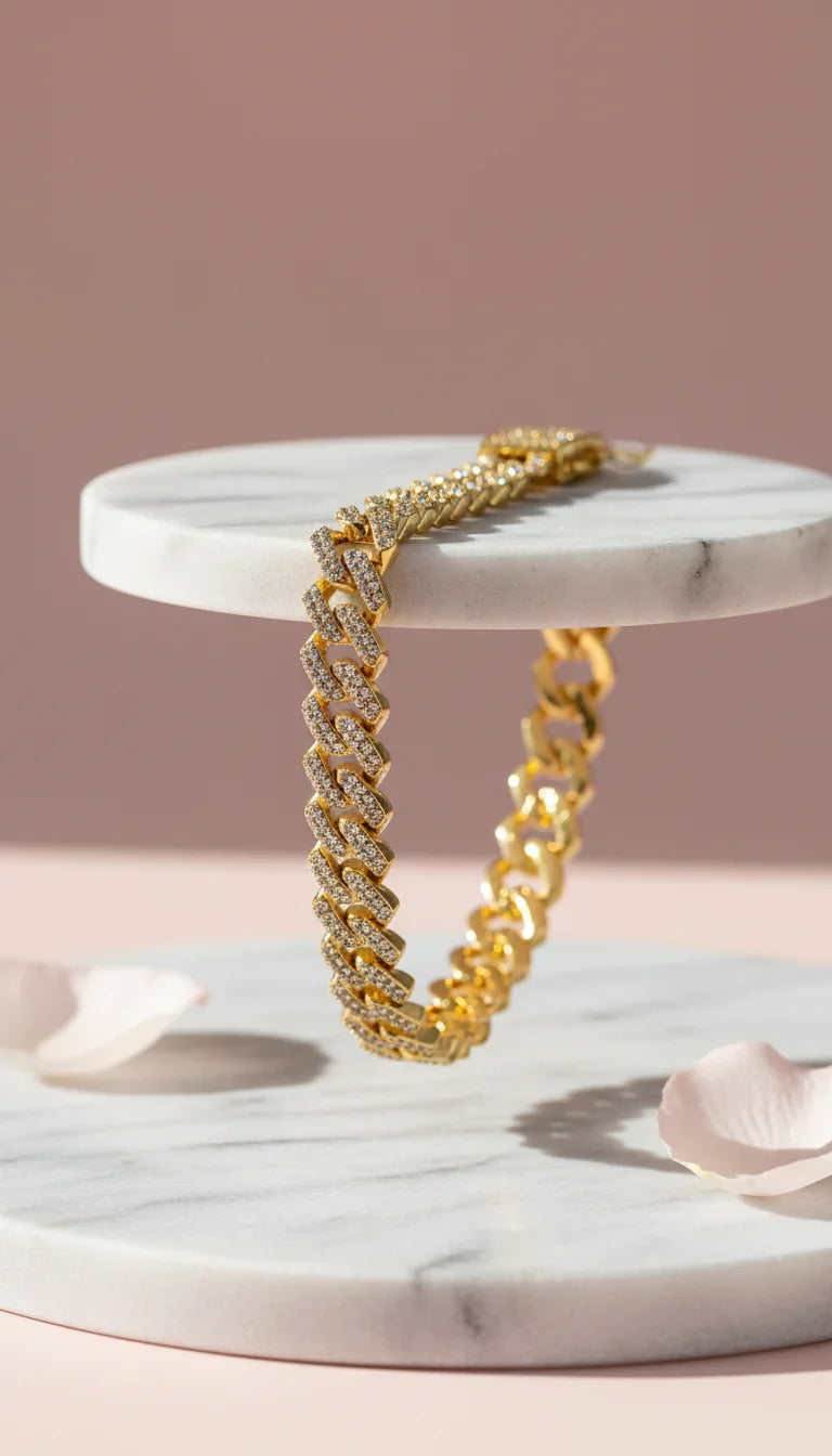 Waterproof Stainless Steel Crystal Curb Bracelet Chain