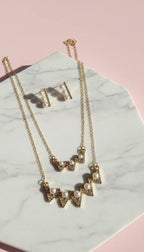 Layered Pearl Zig Zag Pendant Necklace & Earring Set