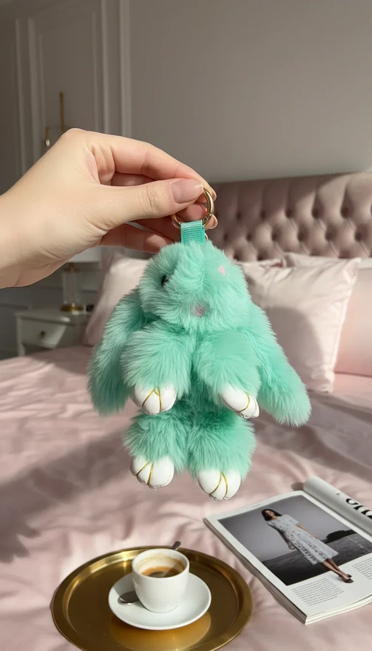 Mini Plush Fluffy Bunny Rabbit Key Ring & Bag Charm