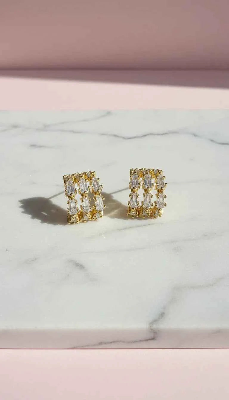 Baguette Cut Huggie Hoop Crystal Earrings