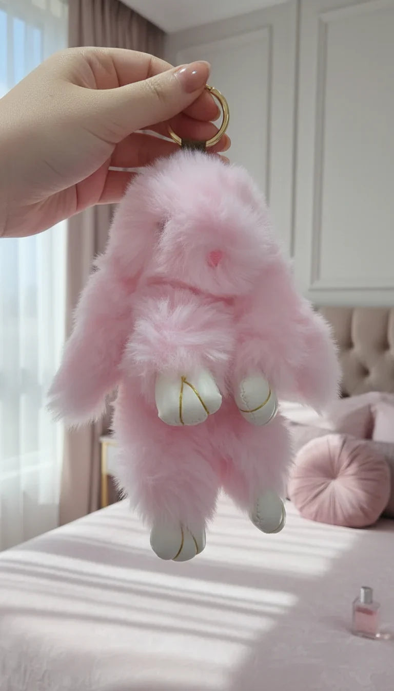 Plush Fluffy Bunny Rabbit Key Ring & Bag Charm