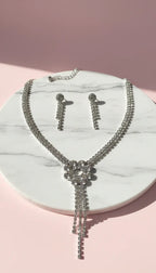 Flower Cluster Statement Crystal Necklace & Earrings Set