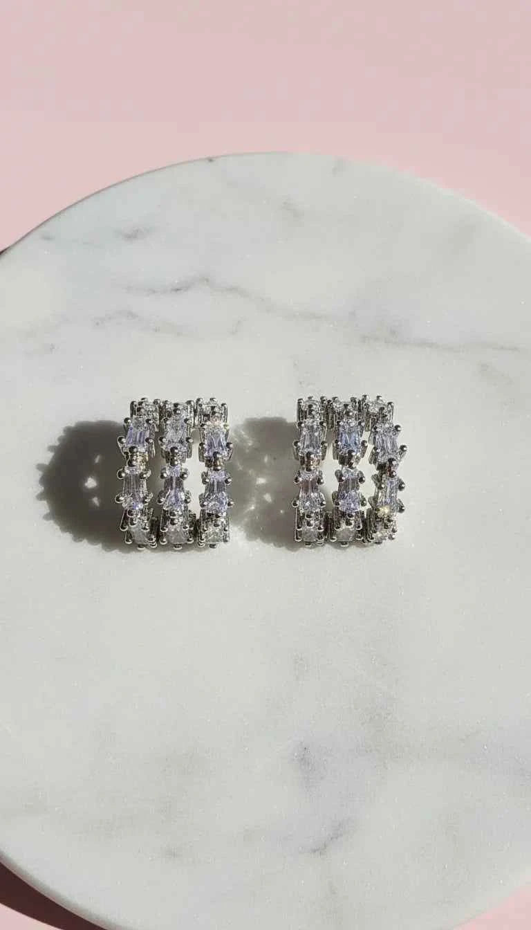Baguette Cut Huggie Hoop Crystal Earrings
