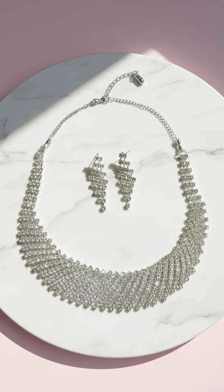 Tennis Collar Crystal Statement Necklace & Earrings Set
