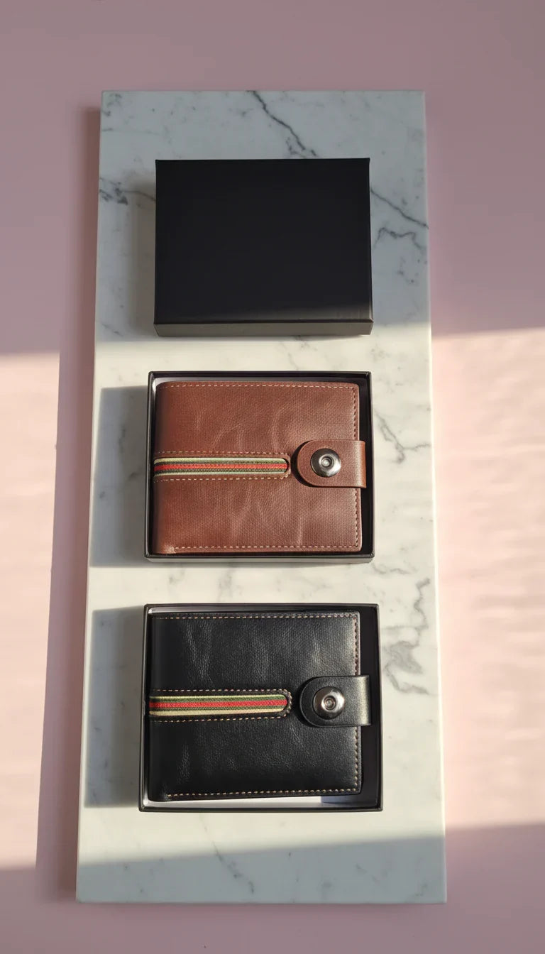 Paneled Men's Wallet With Gift Box