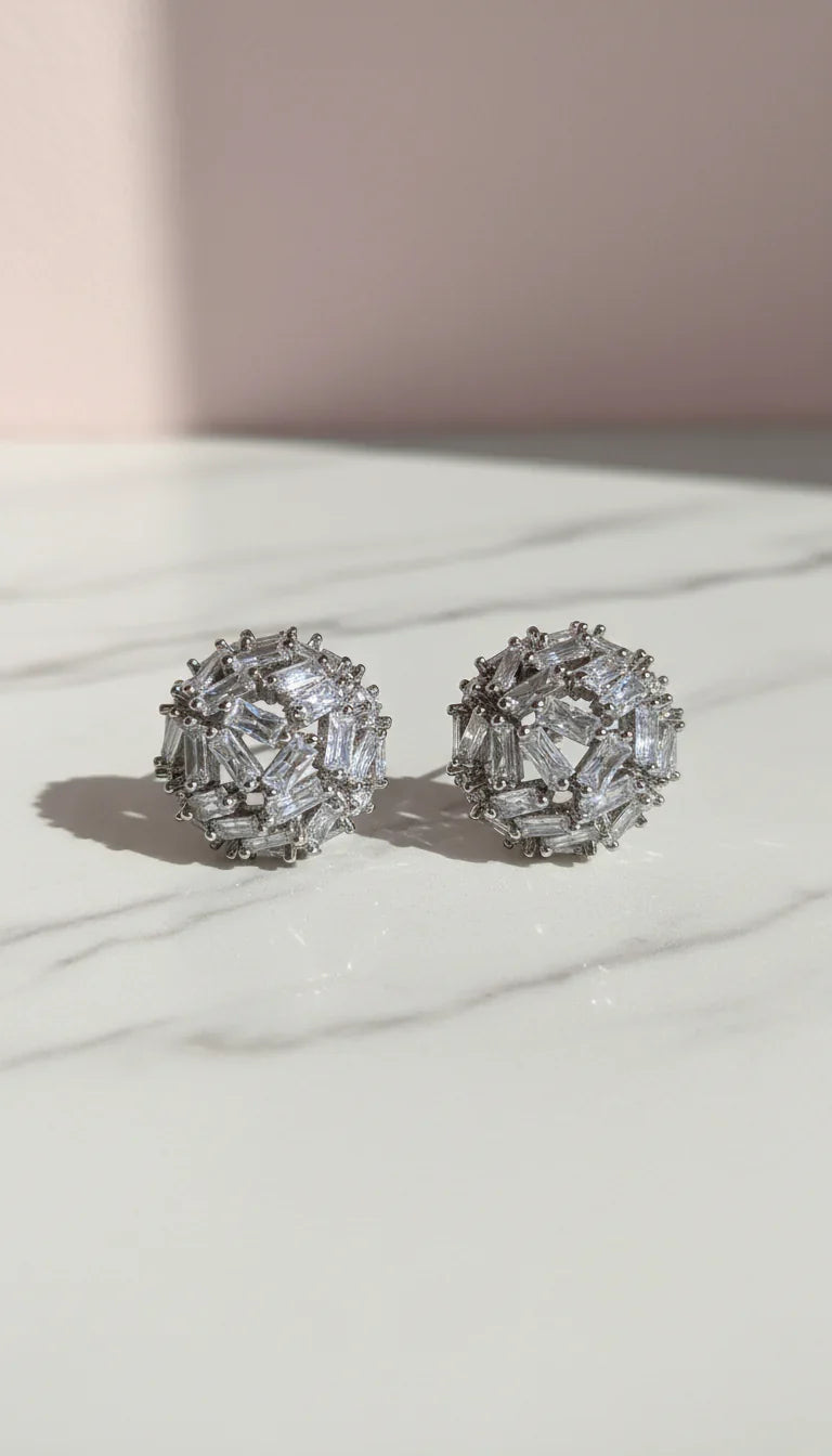 Baguette Cut Ball Crystal Stud Earrings