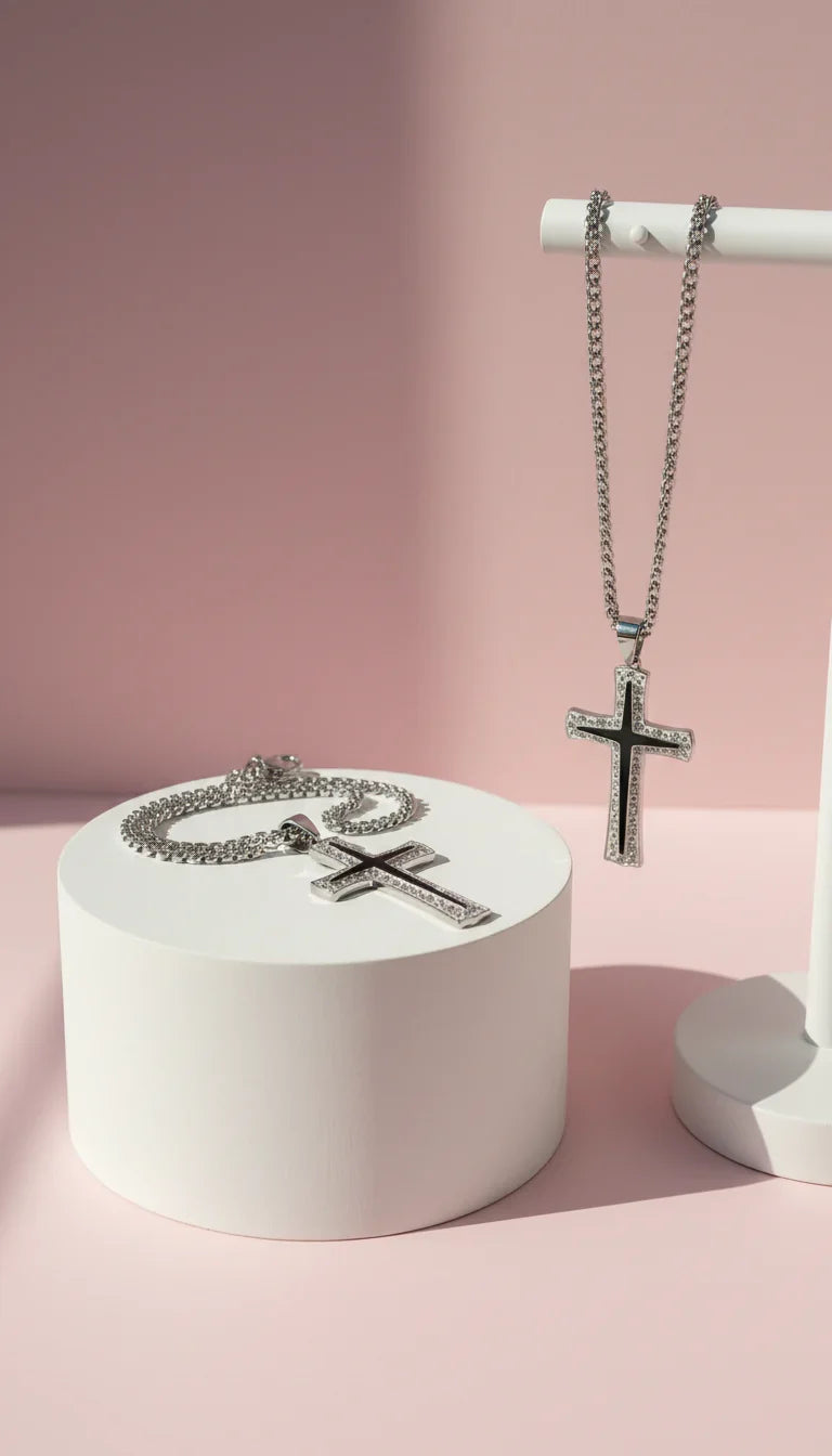 Waterproof Silver Stainless Steel Cross Necklace Pendant